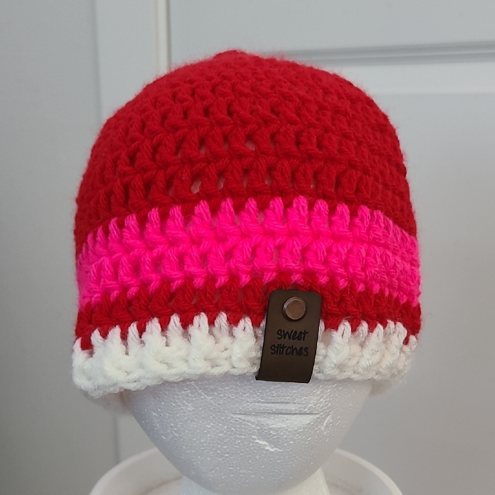 Red and Pink Kids Beanie